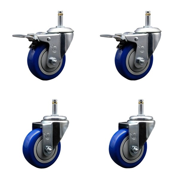 Service Caster 3.5'' Blue Poly Wheel Swivel 7/16'' Stem Caster Set 2 Total Lock Brake, 4PK GRTTL20S3514-PPUB-BLUE-716138-2-S-2 - main